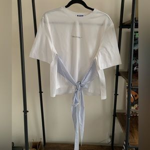 SJYP “blue everyday” with waist tie ribbon tee shirt